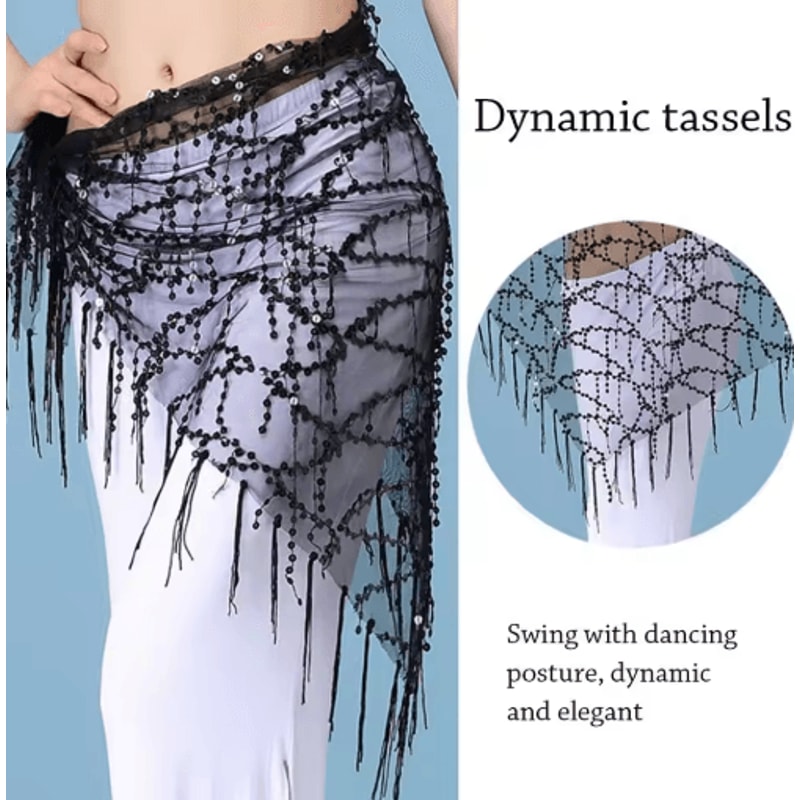 Sequin Tassel Belly Dance Hip Scarf For Womens Dance Costumes 11