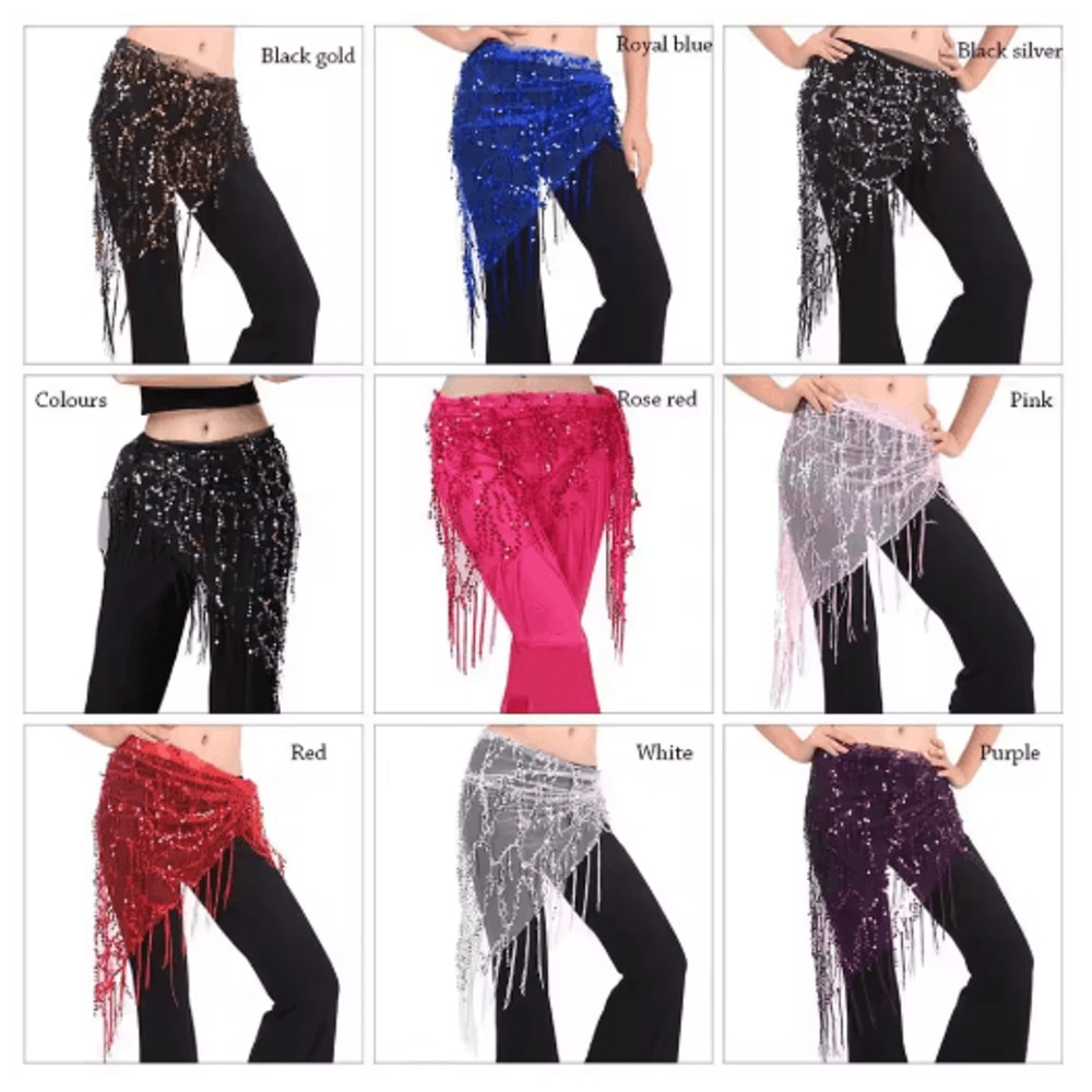 Sequin Tassel Belly Dance Hip Scarf For Womens Dance Costumes 12