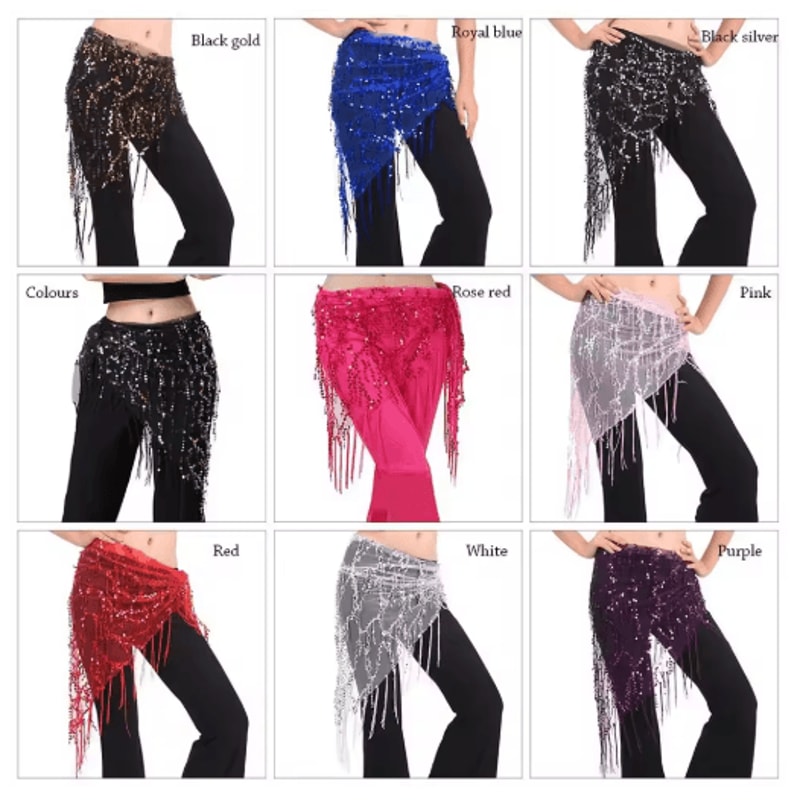 Sequin Tassel Belly Dance Hip Scarf For Womens Dance Costumes 12