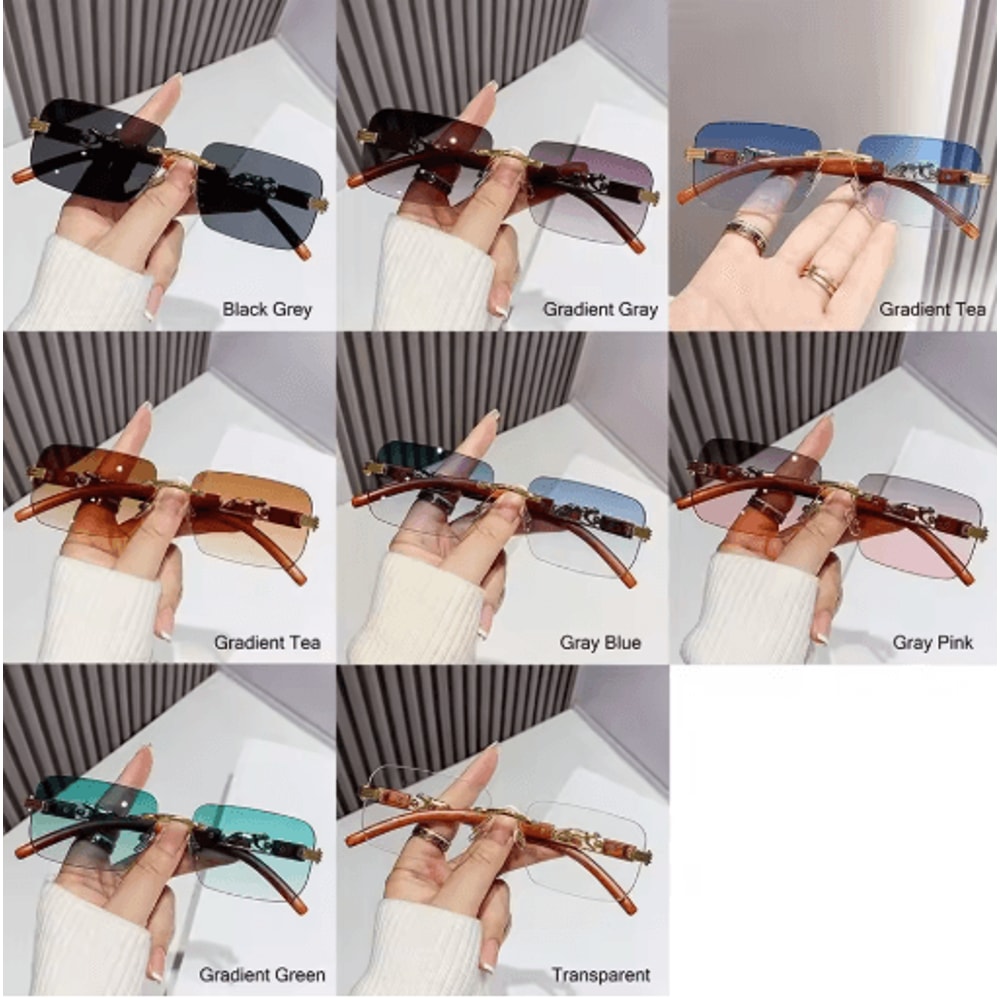 Rimless Retro Sunglasses With Metal Temples For Men Women 10