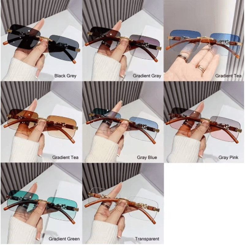 Rimless Retro Sunglasses With Metal Temples For Men Women 10