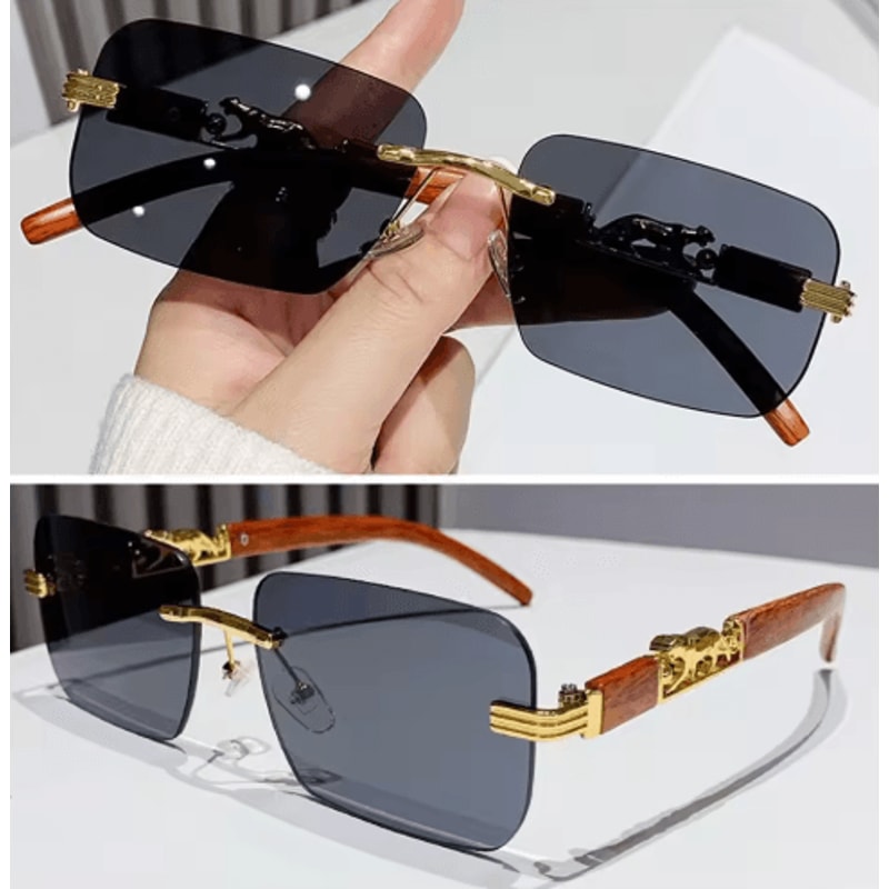 Rimless Retro Sunglasses With Metal Temples For Men Women 0