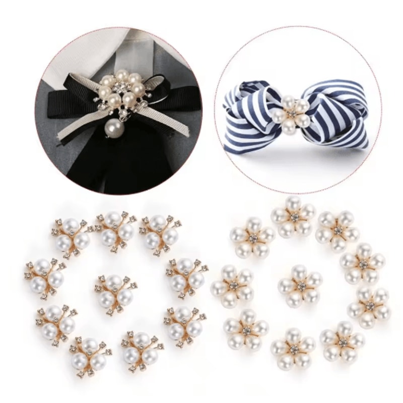 Flower Rhinestone Pearl Buttons Set For Wedding DIY Decorations 0