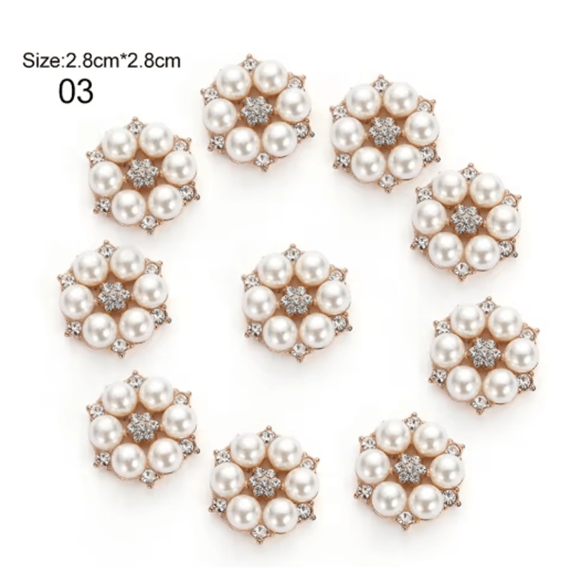 Flower Rhinestone Pearl Buttons Set For Wedding DIY Decorations 3