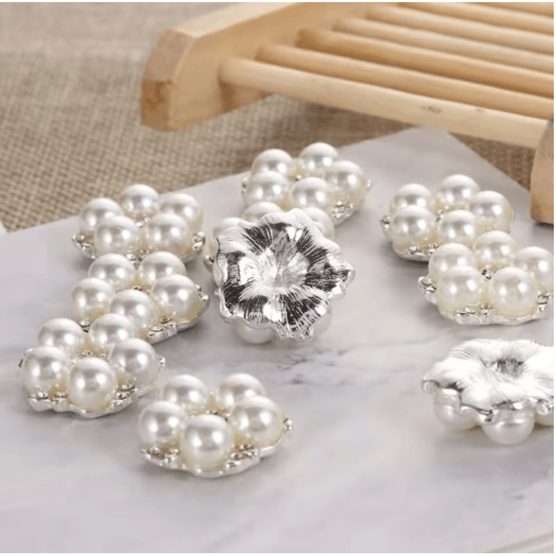 Flower Rhinestone Pearl Buttons Set For Wedding DIY Decorations 6