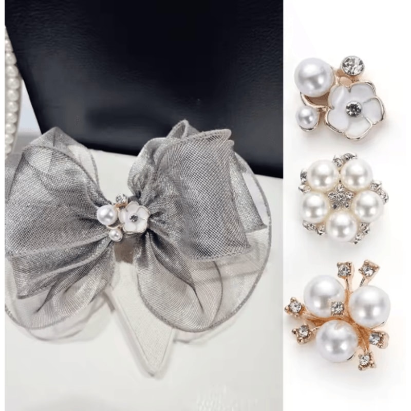 Flower Rhinestone Pearl Buttons Set For Wedding DIY Decorations 8