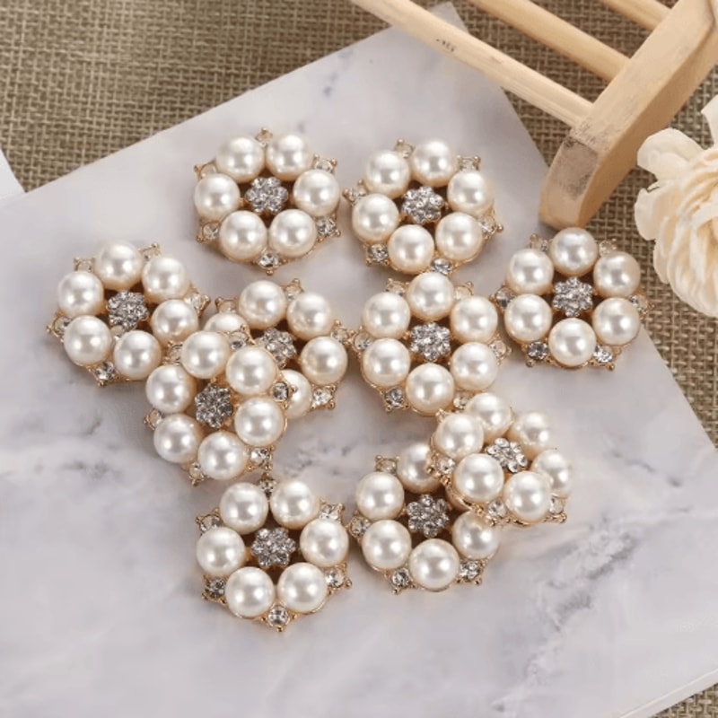 Flower Rhinestone Pearl Buttons Set For Wedding DIY Decorations 9