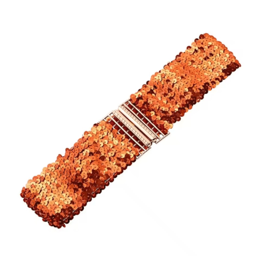 Wide Elastic Sequin Waist Belt With Gold Buckle For Women 1