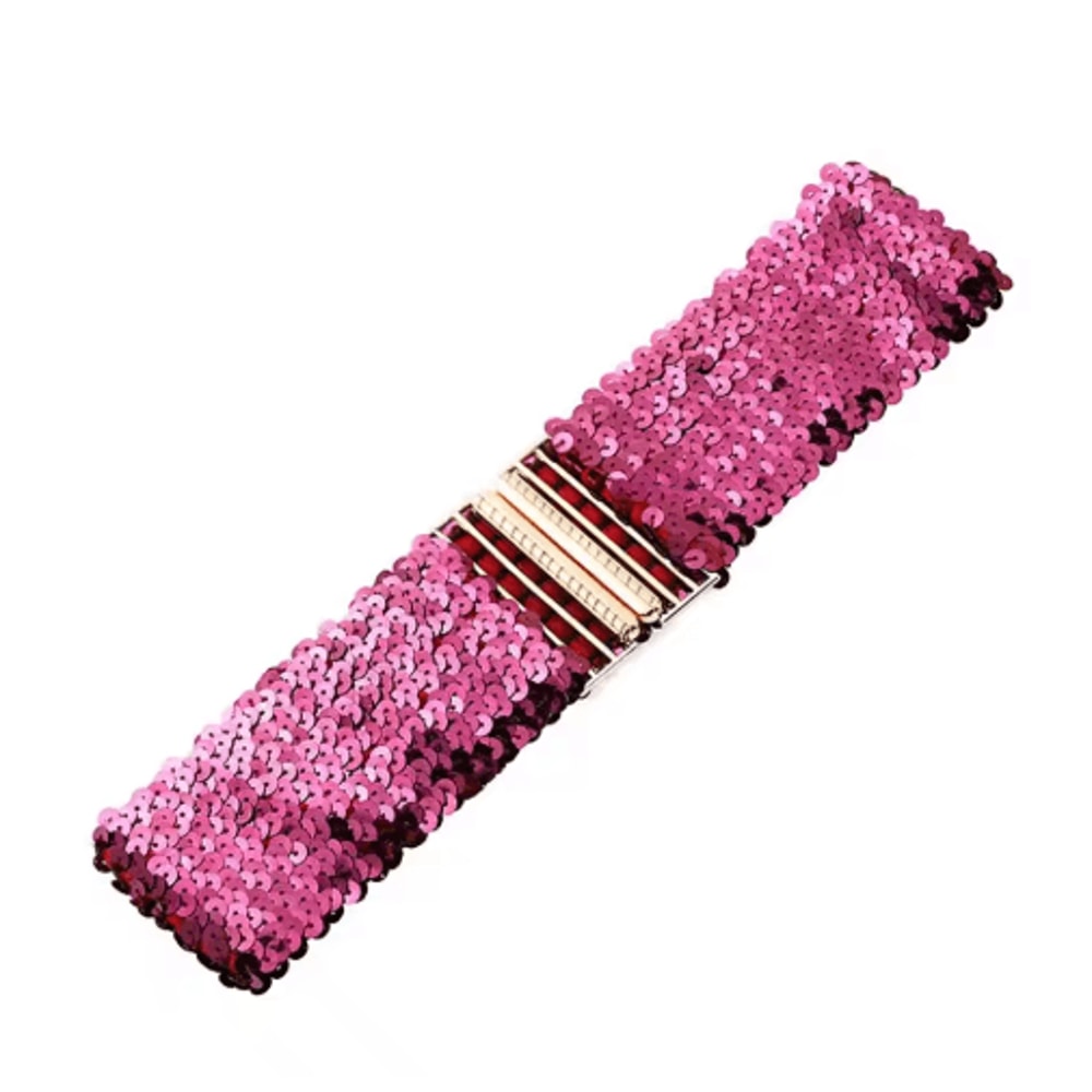 Wide Elastic Sequin Waist Belt With Gold Buckle For Women 10