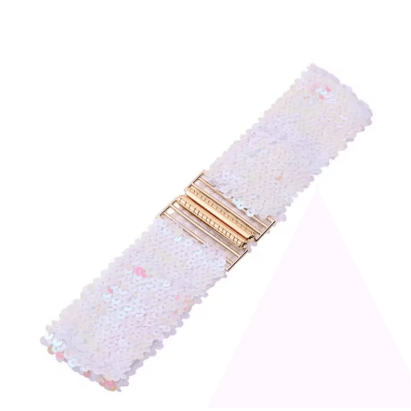Wide Elastic Sequin Waist Belt With Gold Buckle For Women 6