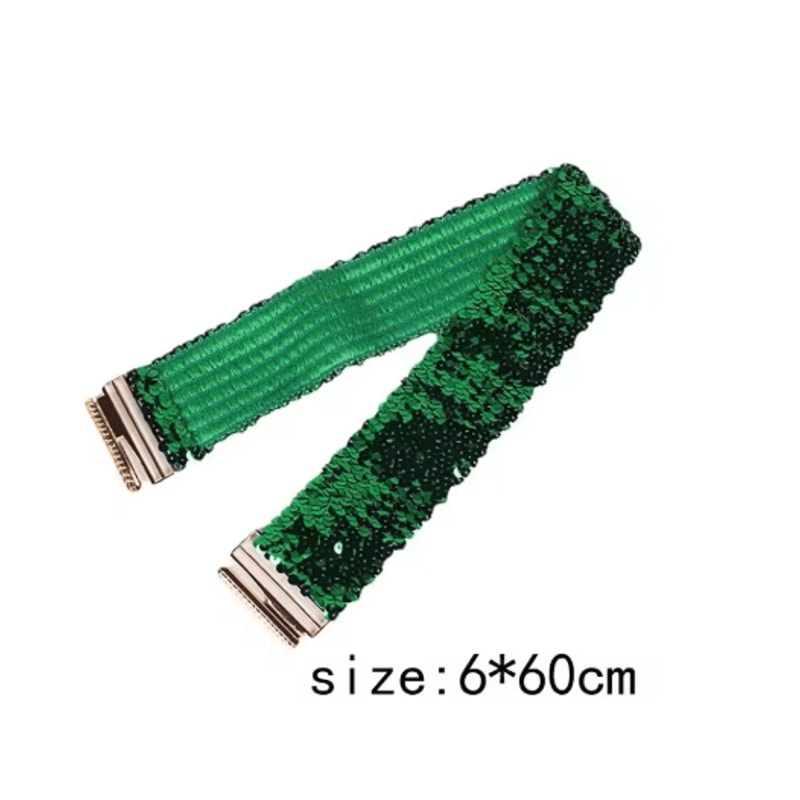 Wide Elastic Sequin Waist Belt With Gold Buckle For Women 11