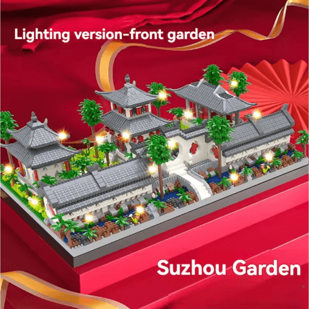 Classic Chinese Garden Mini Building Blocks With LED Light 4