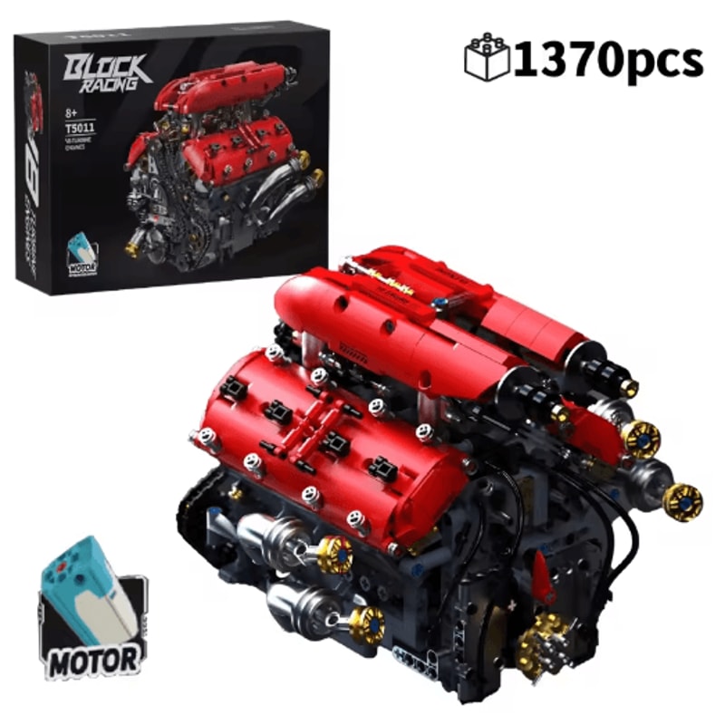 Technical V8 Engine Building Block Set With Electric Motor 1370PCS 1
