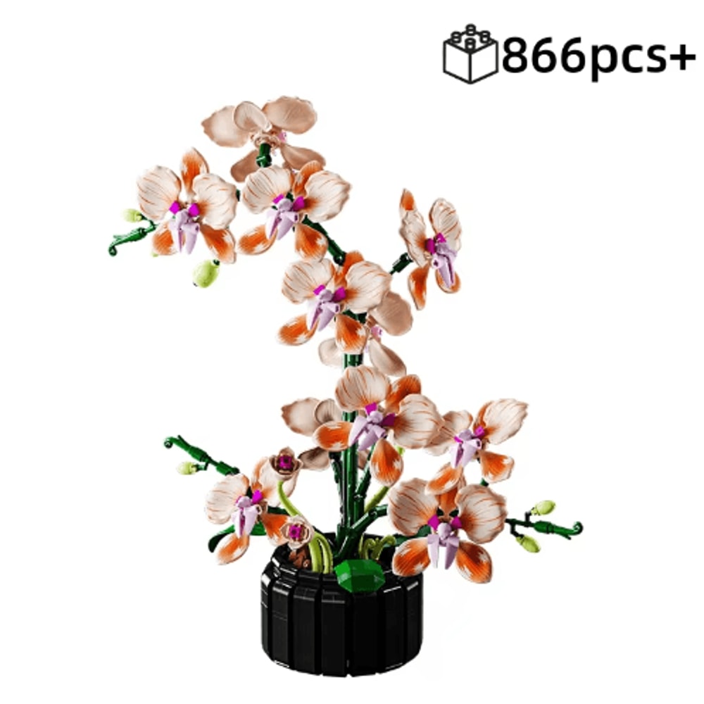 Orchid Flower Bouquet Building Block Set 866PCS Romantic Display Model 1
