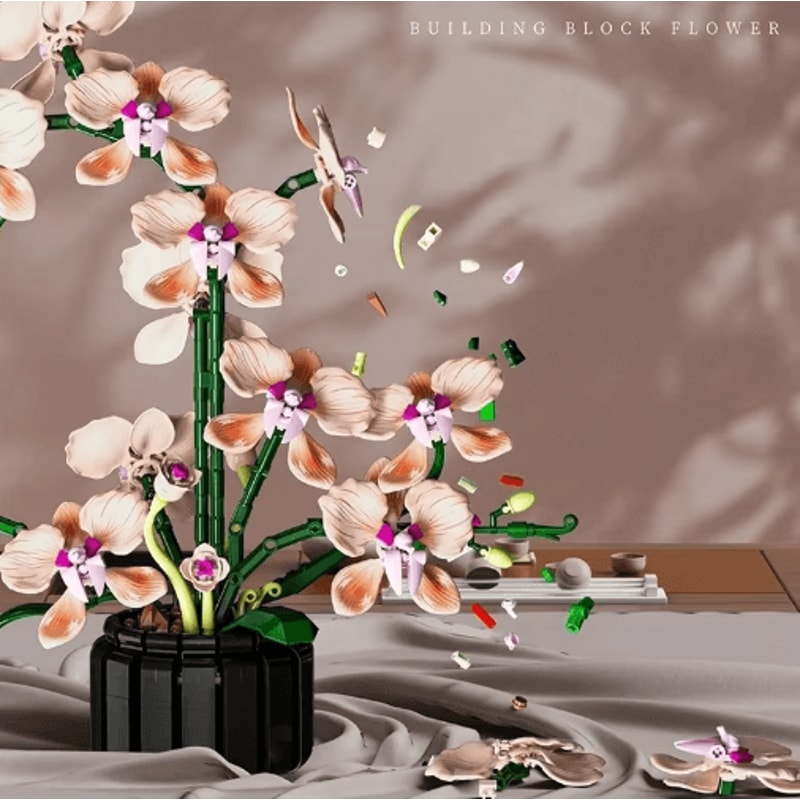 Orchid Flower Bouquet Building Block Set 866PCS Romantic Display Model 4