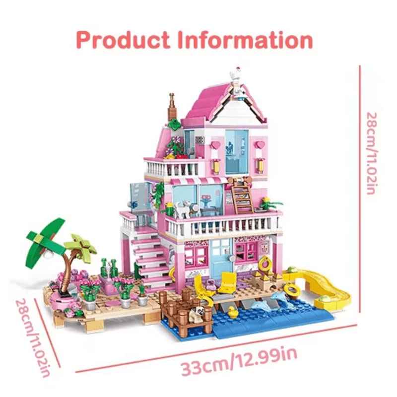 Summer Seaside Villa Building Block Set With City Street View Figures 1
