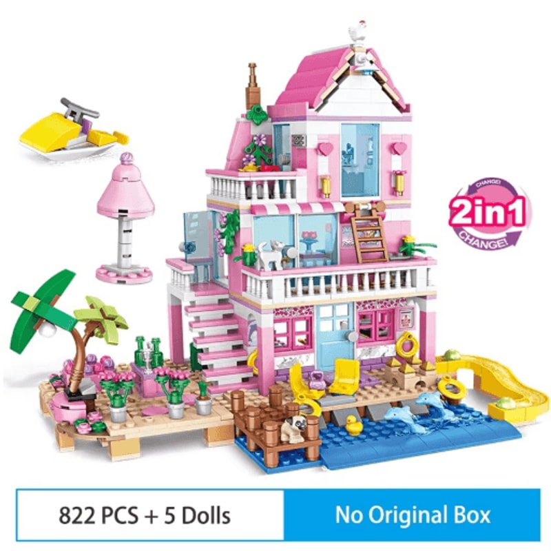 Summer Seaside Villa Building Block Set With City Street View Figures 2