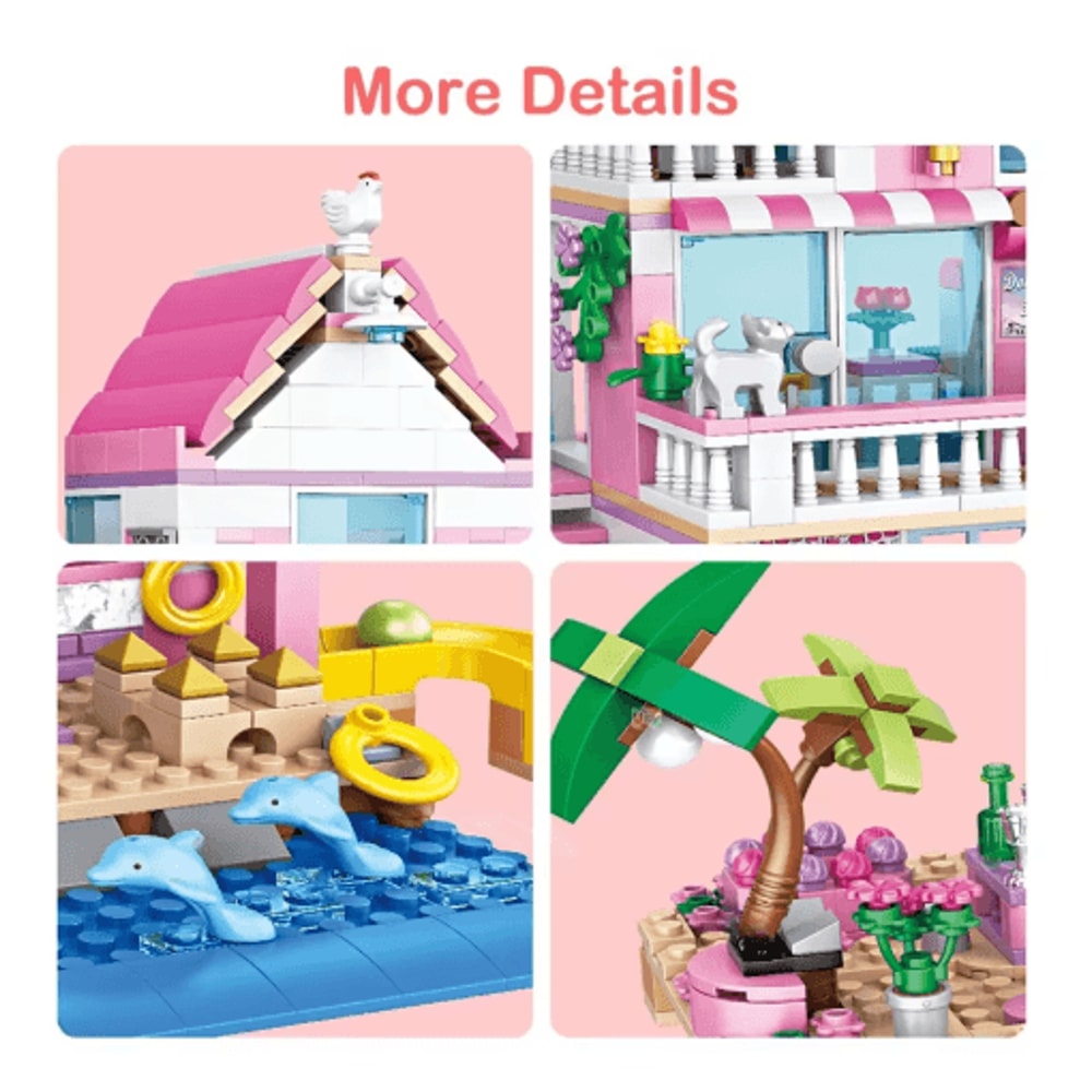 Summer Seaside Villa Building Block Set With City Street View Figures 3