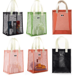 large capacity mesh travel bag with cartoon big eyes design