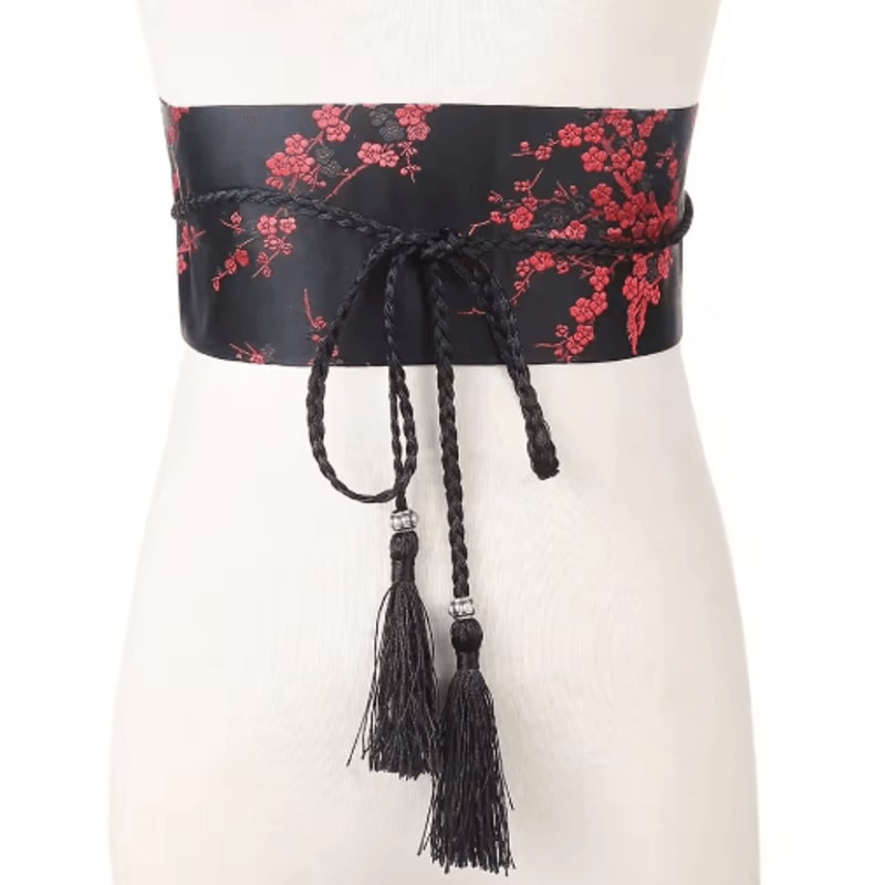 Vintage Floral Kimono Waist Belt With Satin Bow Design 1