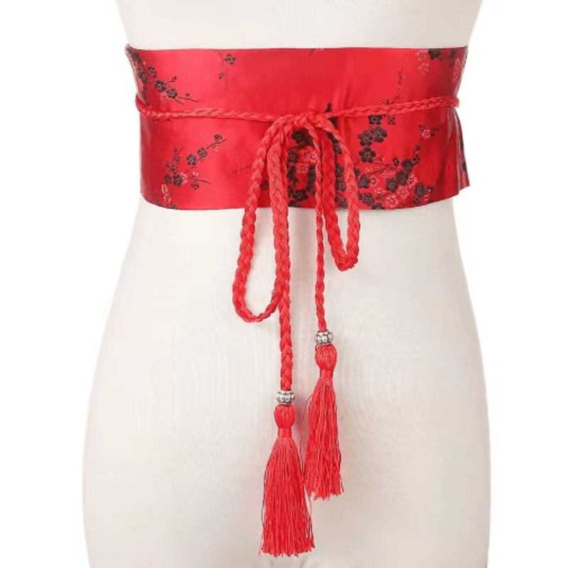Vintage Floral Kimono Waist Belt With Satin Bow Design 4