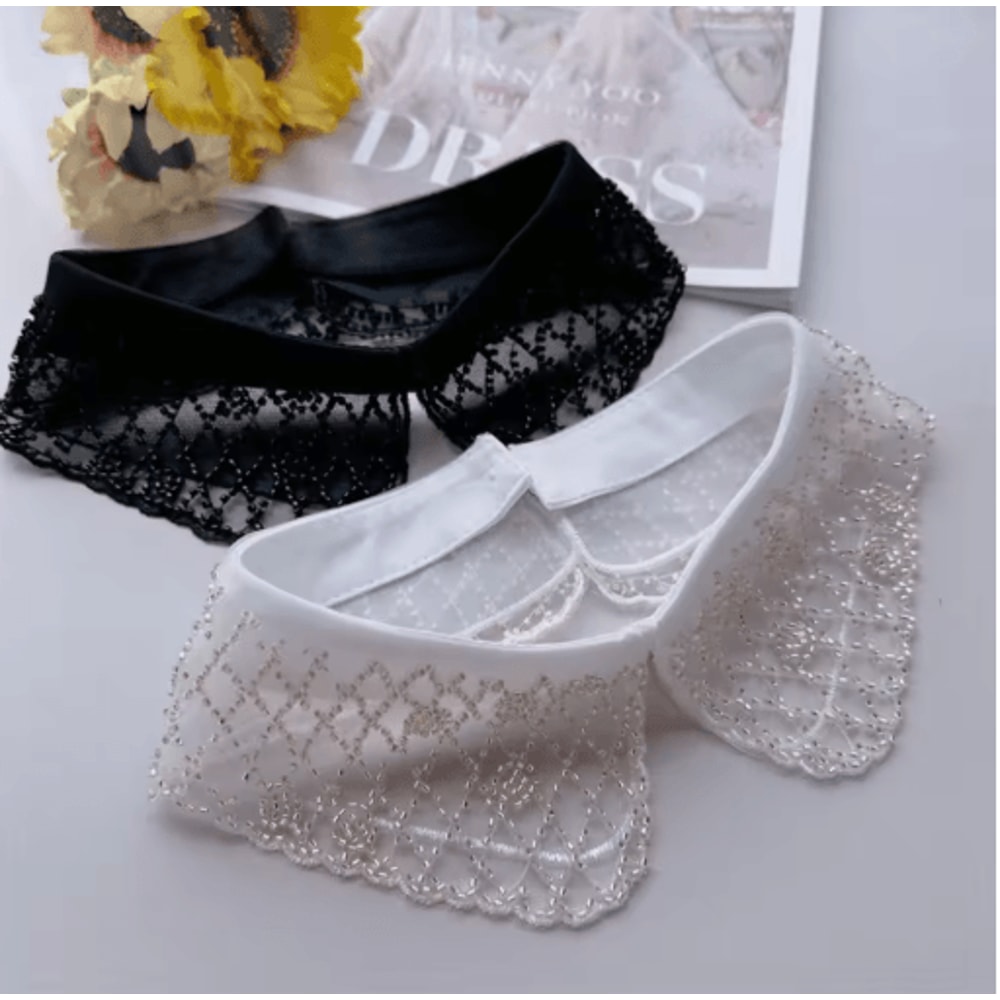 Womens Double Layer Lace Detachable Collar Shawl With Pearl Embroidery 1
