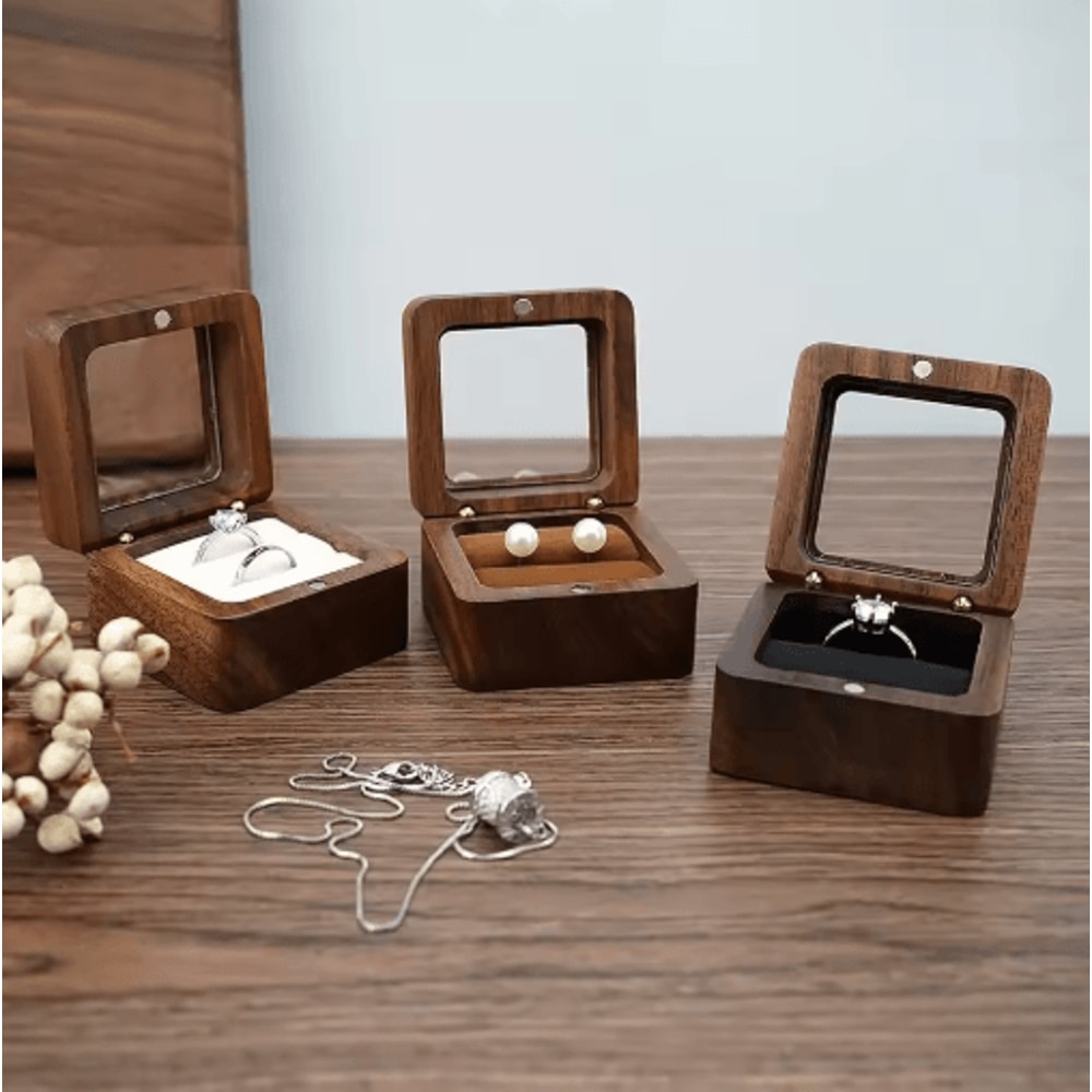 Elegant Wooden Ring Box For Engagement Wedding Anniversary Gifts 11
