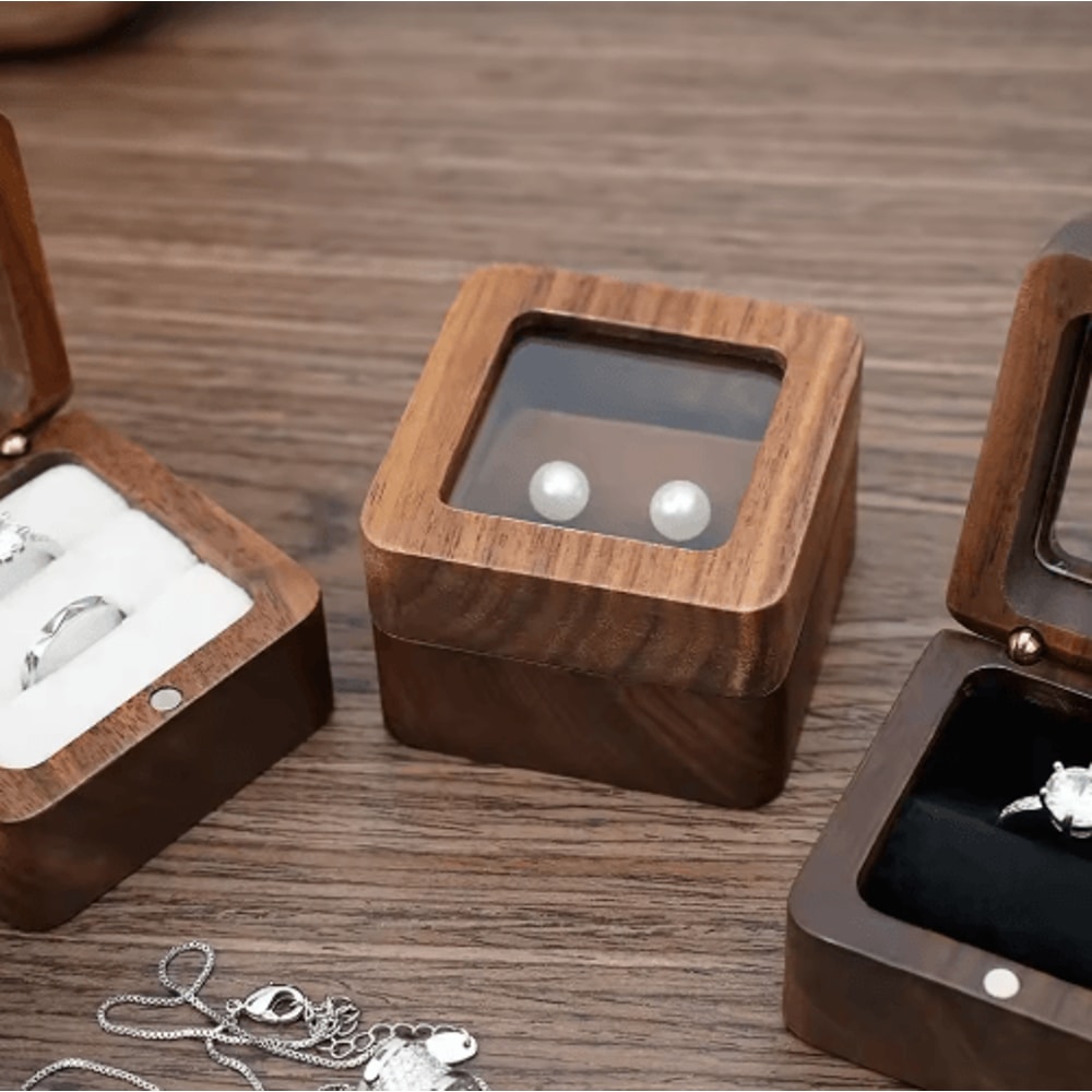 Elegant Wooden Ring Box For Engagement Wedding Anniversary Gifts 12