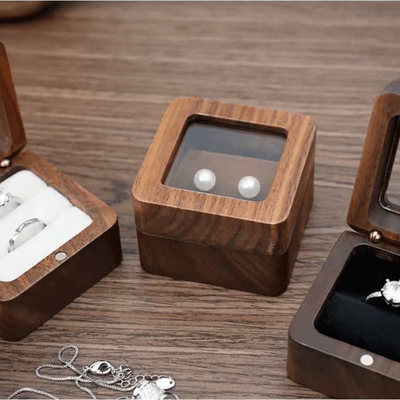 Elegant Wooden Ring Box For Engagement Wedding Anniversary Gifts 12
