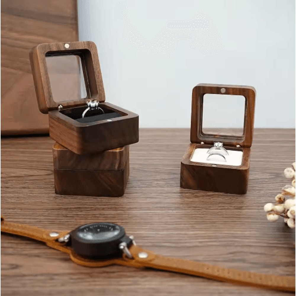 Elegant Wooden Ring Box For Engagement Wedding Anniversary Gifts 0
