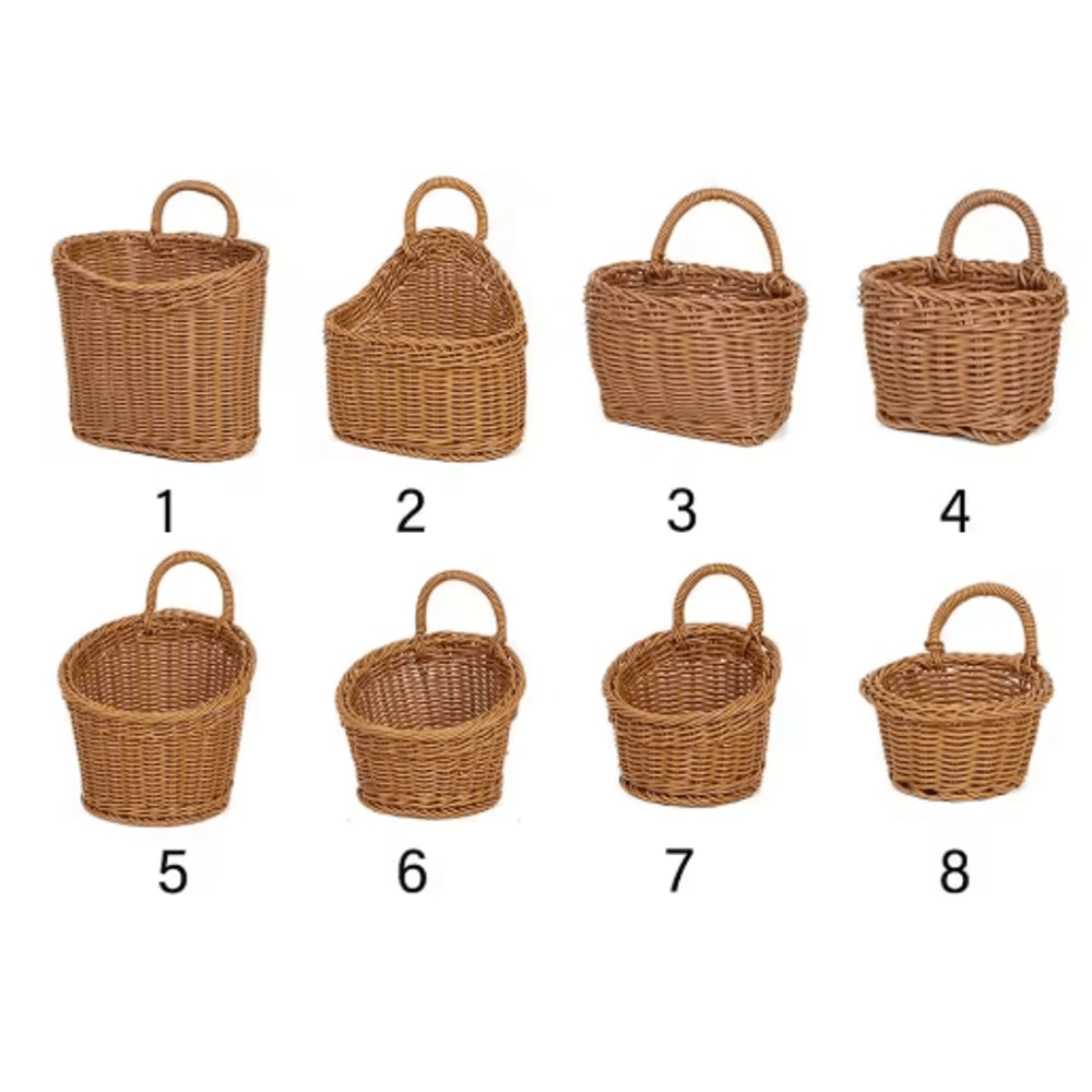 Handwoven Rattan Style Hanging Storage Basket With Handle 10