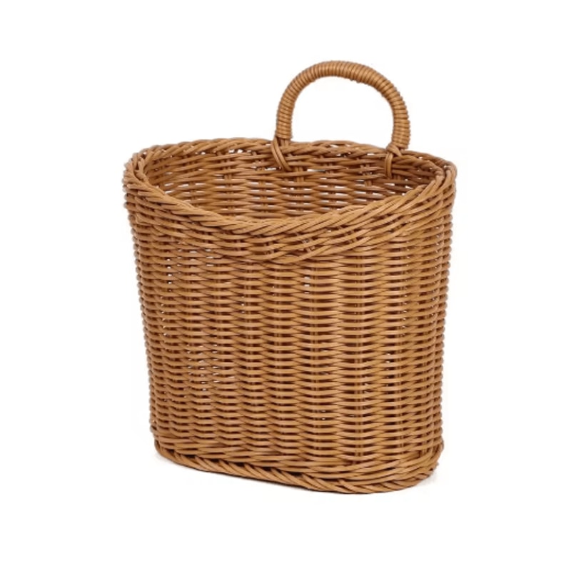 Handwoven Rattan Style Hanging Storage Basket With Handle 7