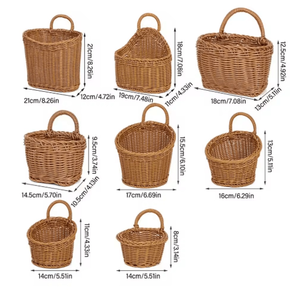 Handwoven Rattan Style Hanging Storage Basket With Handle 9