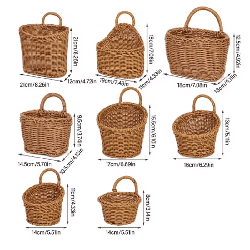Handwoven Rattan Style Hanging Storage Basket With Handle 9