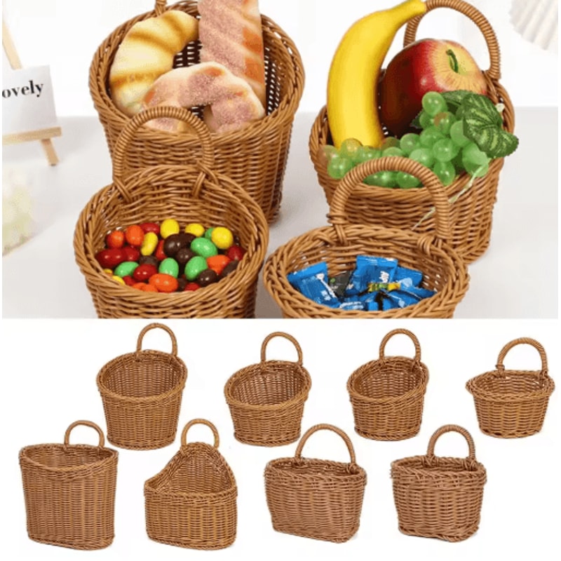 Handwoven Rattan Style Hanging Storage Basket With Handle 11