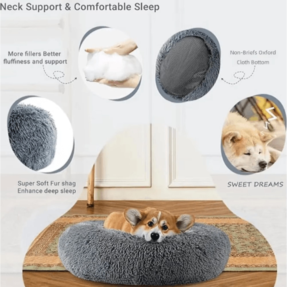 Super Soft Round Pet Bed For Dogs Cats Warm Plush Sleeping Bed 19