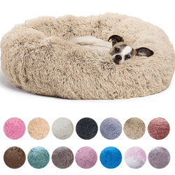 super soft round pet bed for dogs & cats – warm plush sleeping bed