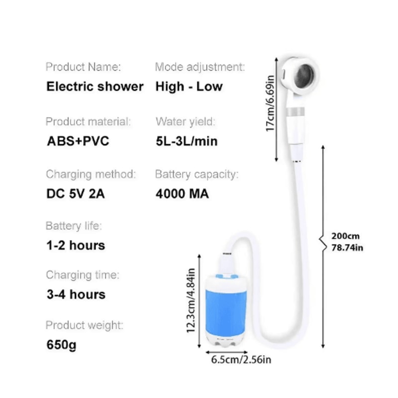 Portable Rechargeable Outdoor Shower Handheld Water Sprayer For Pets Cars Camping 6