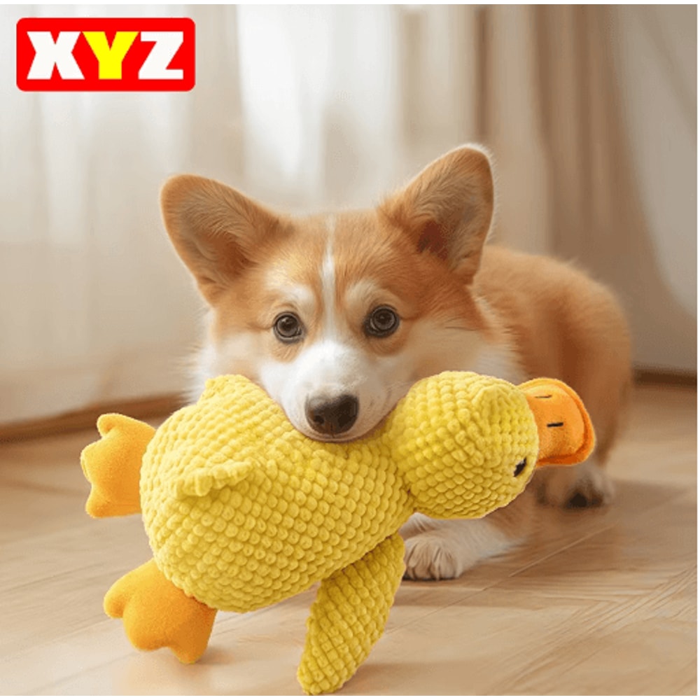 Calming Plush Duck Dog Toy Squeaky Chew Companion For Puppies Dogs 0