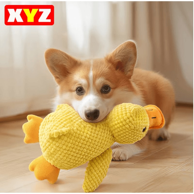 Calming Plush Duck Dog Toy Squeaky Chew Companion For Puppies Dogs 0