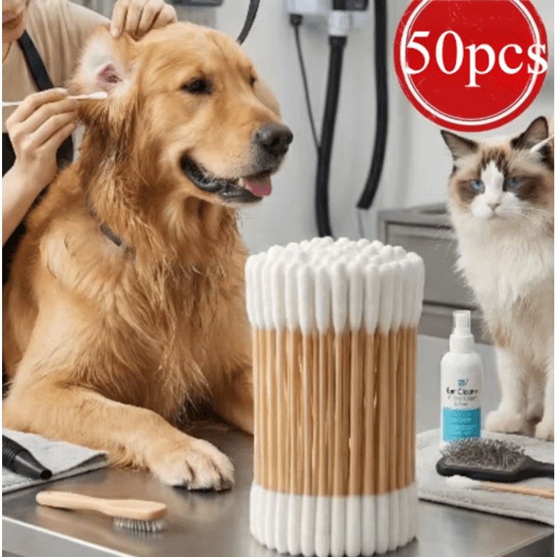 Professional Pet Ear Cleaning Cotton Swabs DoubleSided Bamboo Swabs For Dogs Cats 10