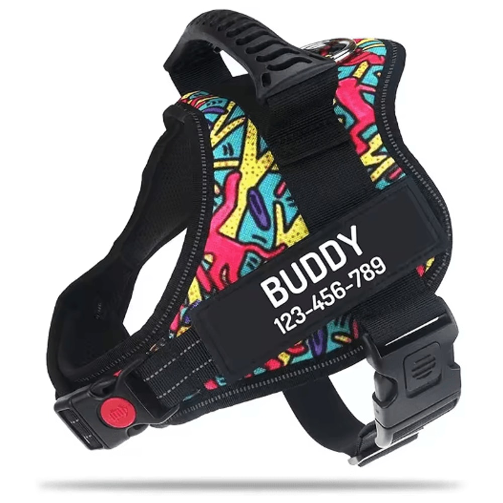 Custom Nylon Dog Harness With Name ID Adjustable Vest Harness For Small Large Dogs 9