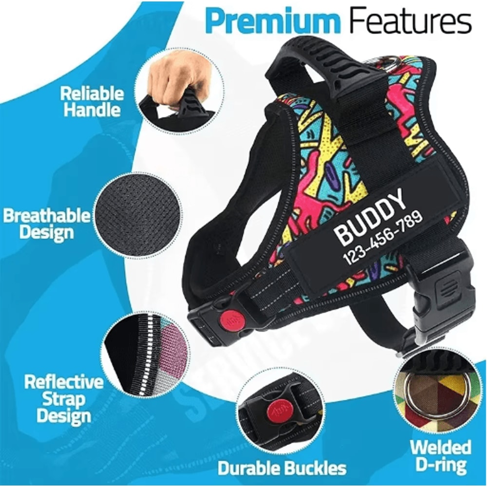 Custom Nylon Dog Harness With Name ID Adjustable Vest Harness For Small Large Dogs 21