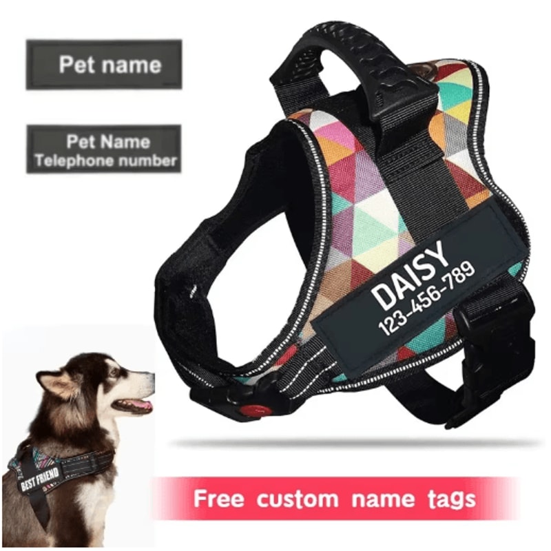 Custom Nylon Dog Harness With Name ID Adjustable Vest Harness For Small Large Dogs 0