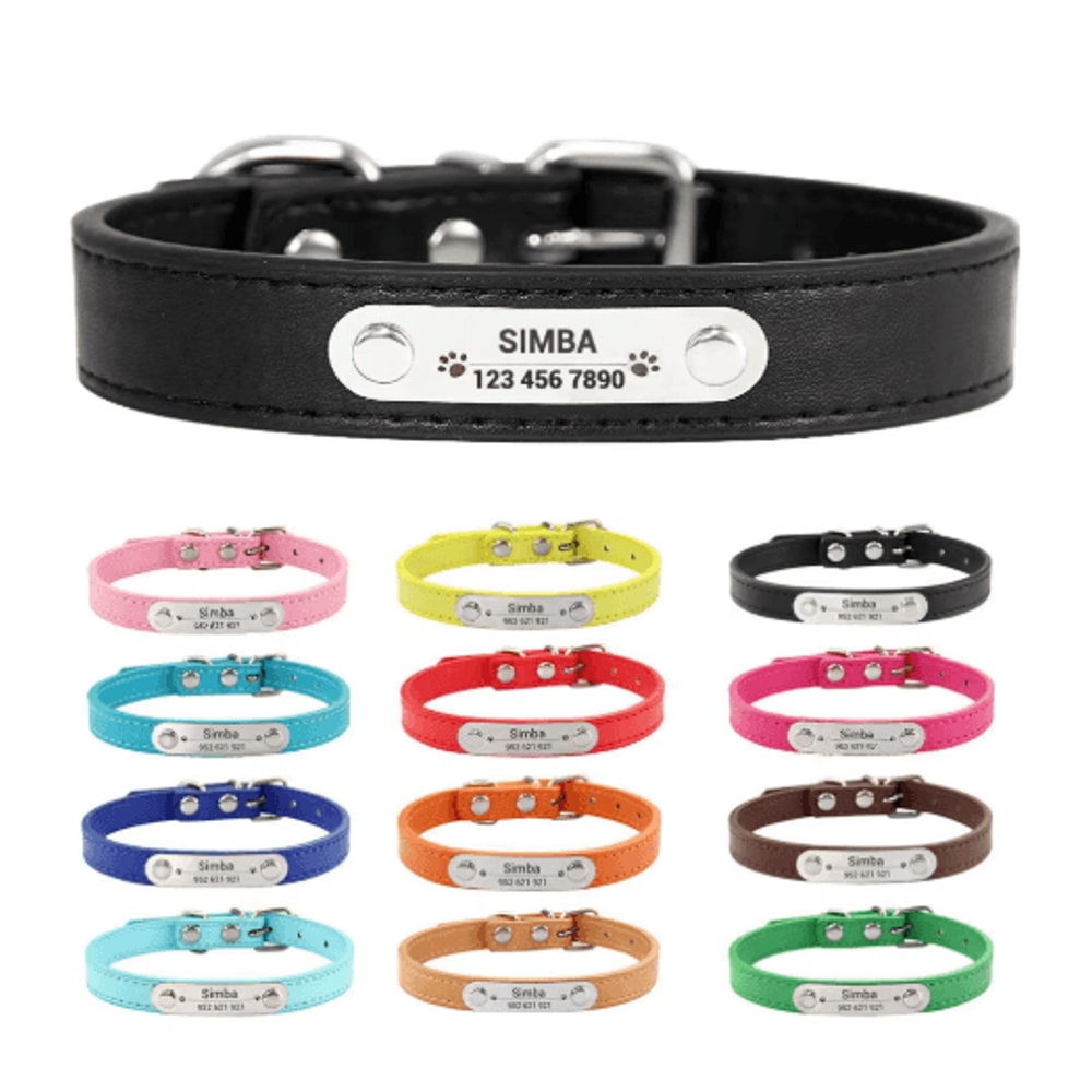 Personalized PU Leather Dog Collar With Engraved Name ID Anti Lost Pet Collar 0