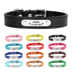 personalized pu leather dog collar with engraved name id anti lost pet collar