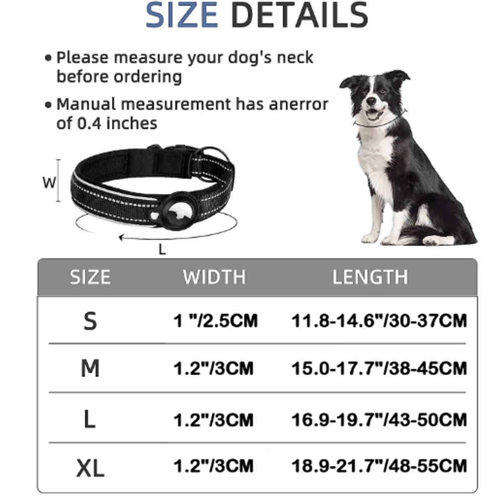 Reflective AirTag Dog Collar Waterproof AntiLost Pet Tracking Collar 14