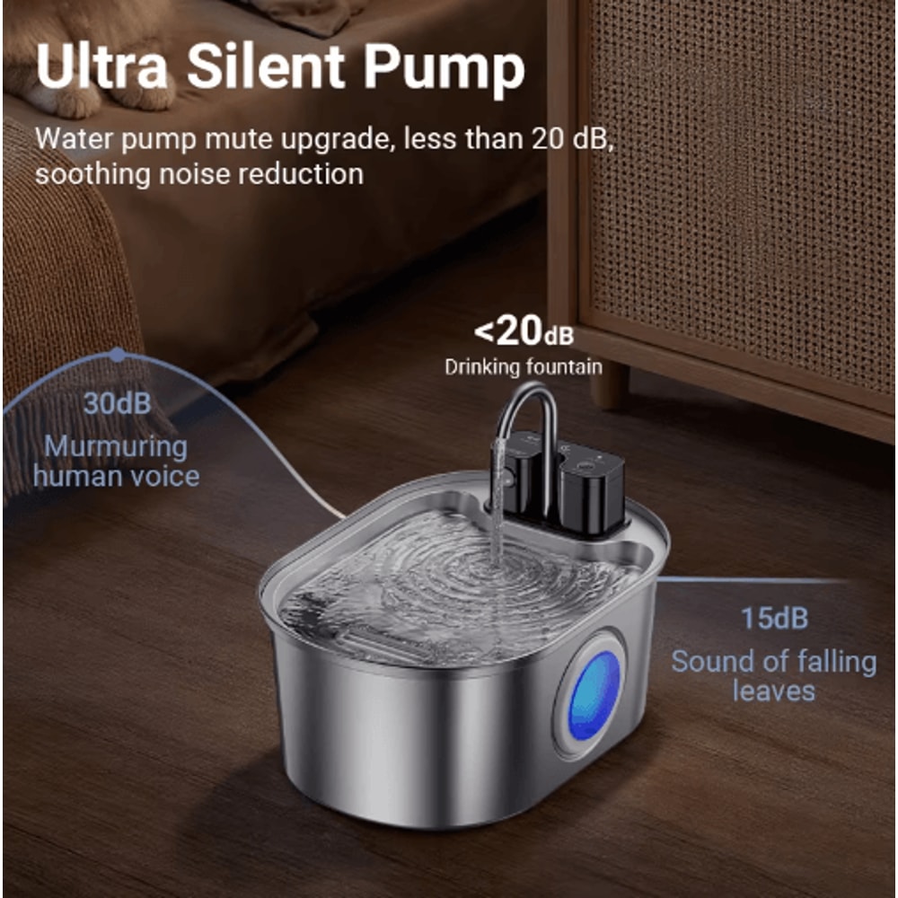 ROJECO 32L Wireless Pet Water Fountain Smart Stainless Steel Automatic Water Dispenser 4