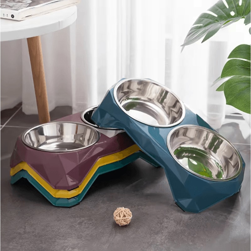 Stainless Steel Double Pet Bowl Large Capacity NonSlip Food Water Feeder 0