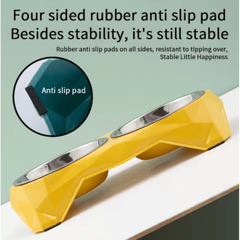 Stainless Steel Double Pet Bowl Large Capacity NonSlip Food Water Feeder 6